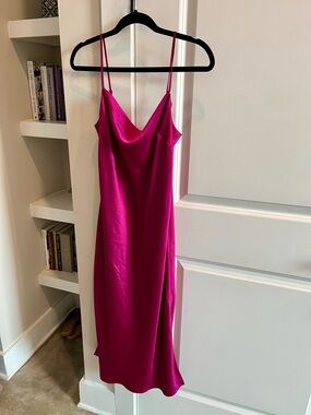 Express Satin Midi Slip Dress in Fuchsia